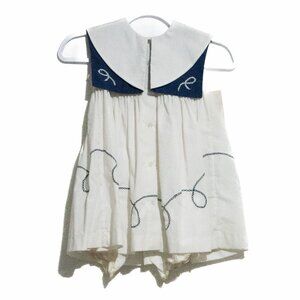 Lace Me Fancy Girls White Blue Dress Sleeveless Round Neck Knee Length Size 4T